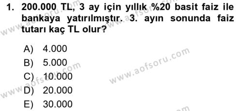 Sağlık İşletmelerinde Finansal Yönetim Dersi 2023 - 2024 Yılı Yaz Okulu Sınavı 1. Soru