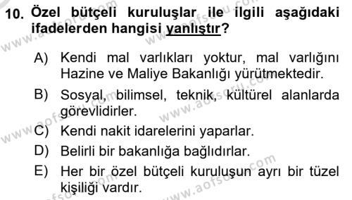 Sağlık İşletmelerinde Finansal Yönetim Dersi 2023 - 2024 Yılı Yaz Okulu Sınavı 10. Soru