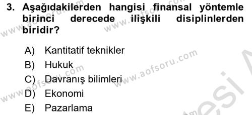 Sağlık İşletmelerinde Finansal Yönetim Dersi 2023 - 2024 Yılı Yaz Okulu Sınavı 3. Soru