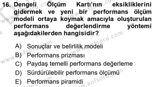 Sağlık İşletmelerinde Kalite Yönetim Dersi 2021 - 2022 Yılı (Final) Dönem Sonu Sınavı 16. Soru