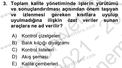 Sağlık İşletmelerinde Kalite Yönetim Dersi 2021 - 2022 Yılı (Final) Dönem Sonu Sınavı 3. Soru