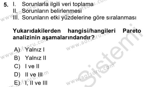 Sağlık İşletmelerinde Kalite Yönetim Dersi 2021 - 2022 Yılı (Final) Dönem Sonu Sınavı 5. Soru