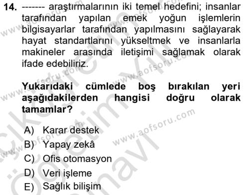 Sağlık İşletmelerinde Kalite Yönetim Dersi 2022 - 2023 Yılı Yaz Okulu Sınavı 14. Soru