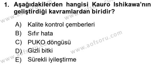 Sağlık İşletmelerinde Kalite Yönetim Dersi 2023 - 2024 Yılı (Vize) Ara Sınavı 1. Soru