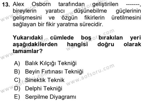 Sağlık İşletmelerinde Kalite Yönetim Dersi 2023 - 2024 Yılı (Vize) Ara Sınavı 13. Soru