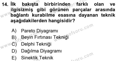 Sağlık İşletmelerinde Kalite Yönetim Dersi 2023 - 2024 Yılı (Vize) Ara Sınavı 14. Soru