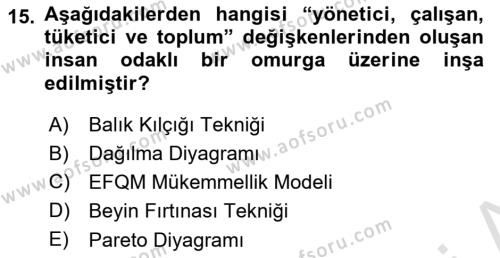 Sağlık İşletmelerinde Kalite Yönetim Dersi 2023 - 2024 Yılı (Vize) Ara Sınavı 15. Soru