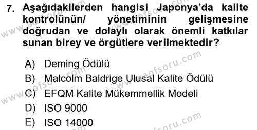 Sağlık İşletmelerinde Kalite Yönetim Dersi 2023 - 2024 Yılı (Vize) Ara Sınavı 7. Soru