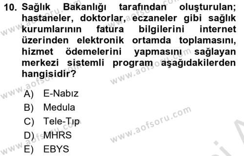 Sağlık İşletmelerinde Kalite Yönetim Dersi 2023 - 2024 Yılı (Final) Dönem Sonu Sınavı 10. Soru