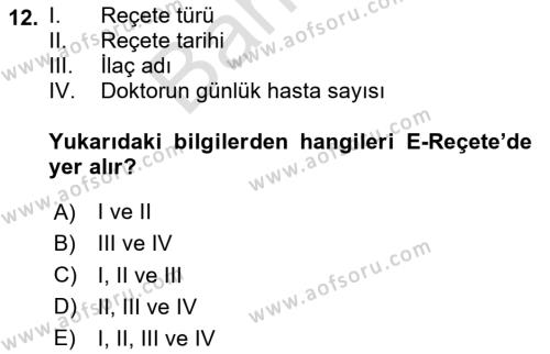 Sağlık İşletmelerinde Kalite Yönetim Dersi 2023 - 2024 Yılı (Final) Dönem Sonu Sınavı 12. Soru