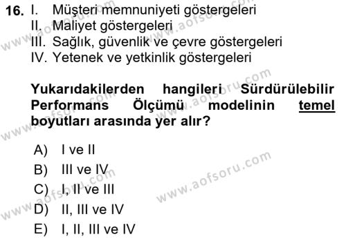 Sağlık İşletmelerinde Kalite Yönetim Dersi 2023 - 2024 Yılı (Final) Dönem Sonu Sınavı 16. Soru