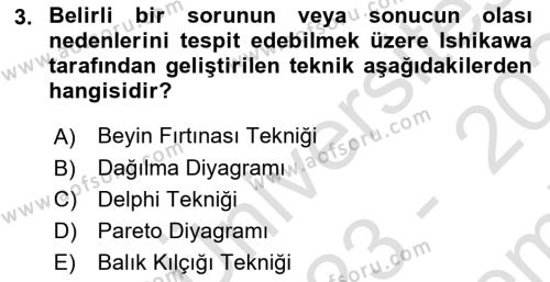 Sağlık İşletmelerinde Kalite Yönetim Dersi 2023 - 2024 Yılı (Final) Dönem Sonu Sınavı 3. Soru