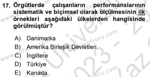 Sağlık İşletmelerinde Kalite Yönetim Dersi 2023 - 2024 Yılı Yaz Okulu Sınavı 17. Soru