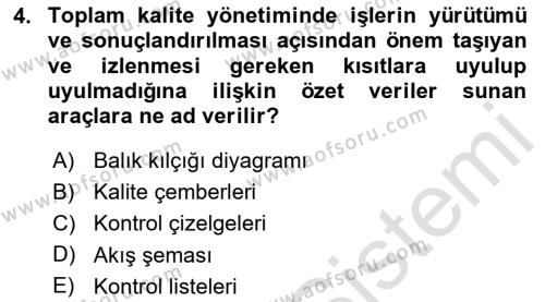 Sağlık İşletmelerinde Kalite Yönetim Dersi 2023 - 2024 Yılı Yaz Okulu Sınavı 4. Soru