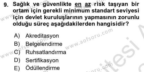 Sağlık İşletmelerinde Kalite Yönetim Dersi 2023 - 2024 Yılı Yaz Okulu Sınavı 9. Soru