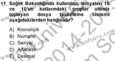 Tıbbi Belgeleme Dersi 2014 - 2015 Yılı (Final) Dönem Sonu Sınavı 17. Soru