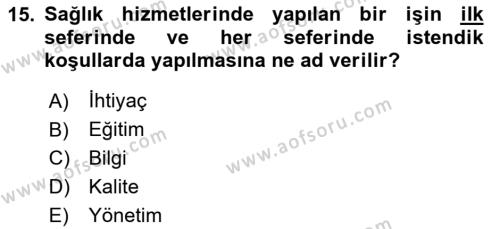 Tıbbi Belgeleme Dersi 2020 - 2021 Yılı Yaz Okulu Sınavı 15. Soru