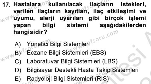 Tıbbi Belgeleme Dersi 2021 - 2022 Yılı (Final) Dönem Sonu Sınavı 17. Soru