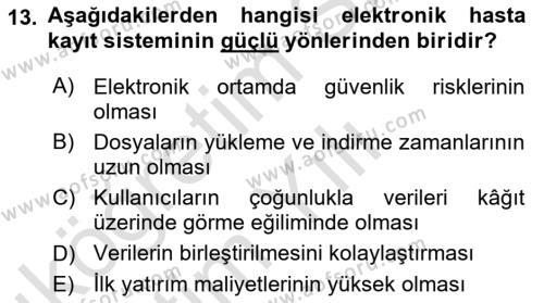 Tıbbi Belgeleme Dersi 2021 - 2022 Yılı Yaz Okulu Sınavı 13. Soru