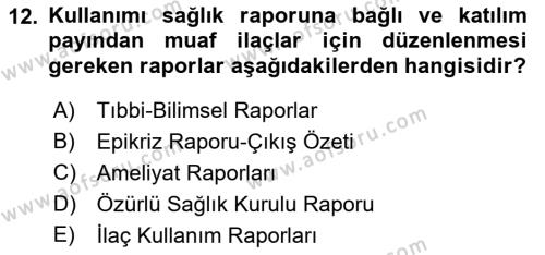 Tıbbi Belgeleme Dersi 2022 - 2023 Yılı (Final) Dönem Sonu Sınavı 12. Soru