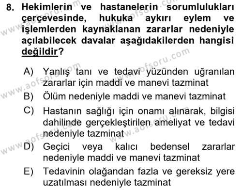 Tıbbi Belgeleme Dersi 2022 - 2023 Yılı Yaz Okulu Sınavı 8. Soru