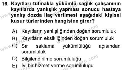 Tıbbi Belgeleme Dersi 2023 - 2024 Yılı (Vize) Ara Sınavı 16. Soru