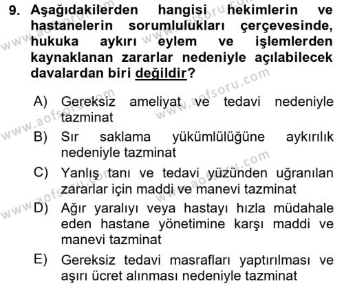 Tıbbi Belgeleme Dersi 2023 - 2024 Yılı (Final) Dönem Sonu Sınavı 9. Soru