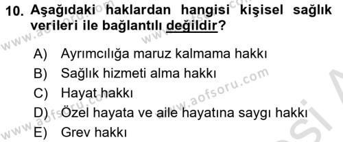 Tıbbi Belgeleme Dersi 2023 - 2024 Yılı Yaz Okulu Sınavı 10. Soru