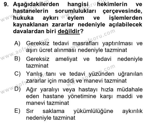 Tıbbi Belgeleme Dersi 2023 - 2024 Yılı Yaz Okulu Sınavı 9. Soru