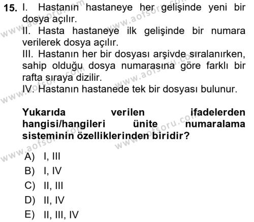 Tıbbi Belgeleme Dersi 2024 - 2025 Yılı (Vize) Ara Sınavı 15. Soru