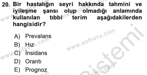 Tıp Terimleri Dersi 2022 - 2023 Yılı Yaz Okulu Sınavı 20. Soru