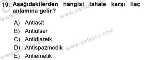 Tıp Terimleri Dersi 2023 - 2024 Yılı (Vize) Ara Sınavı 19. Soru