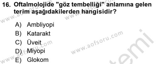 Tıp Terimleri Dersi 2024 - 2025 Yılı (Vize) Ara Sınavı 16. Soru