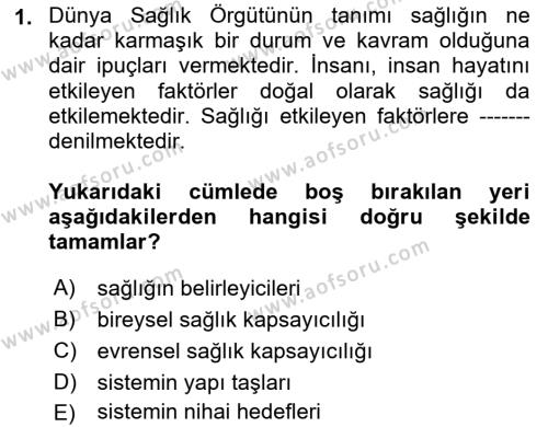 Sağlık Kurumları Yönetimi 1 Dersi 2023 - 2024 Yılı Yaz Okulu Sınavı 1. Soru