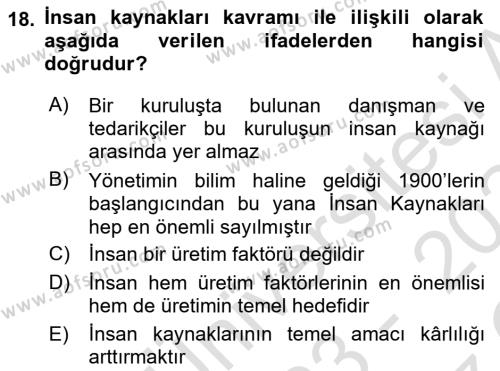 Sağlık Kurumları Yönetimi 1 Dersi 2023 - 2024 Yılı Yaz Okulu Sınavı 18. Soru