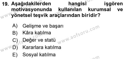 Sağlık Kurumları Yönetimi 1 Dersi 2023 - 2024 Yılı Yaz Okulu Sınavı 19. Soru