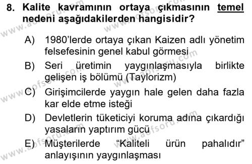 Sağlık Kurumları Yönetimi 1 Dersi 2023 - 2024 Yılı Yaz Okulu Sınavı 8. Soru