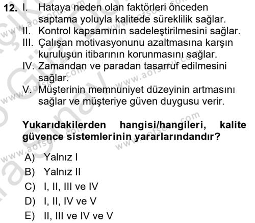 Sağlık Kurumları Yönetimi 1 Dersi 2024 - 2025 Yılı (Vize) Ara Sınavı 12. Soru