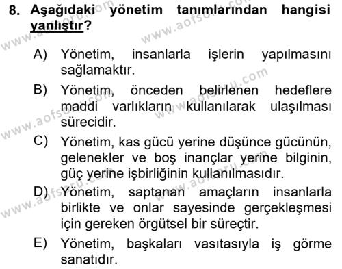 Sağlık Kurumları Yönetimi 1 Dersi 2024 - 2025 Yılı (Vize) Ara Sınavı 8. Soru