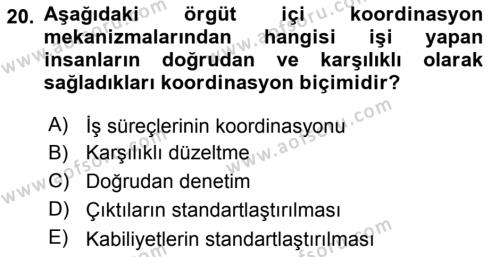 Sağlık Kurumları Yönetimi 2 Dersi 2018 - 2019 Yılı 3 Ders Sınavı 20. Soru