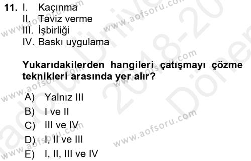 Sağlık Kurumları Yönetimi 2 Dersi 2018 - 2019 Yılı (Final) Dönem Sonu Sınavı 11. Soru