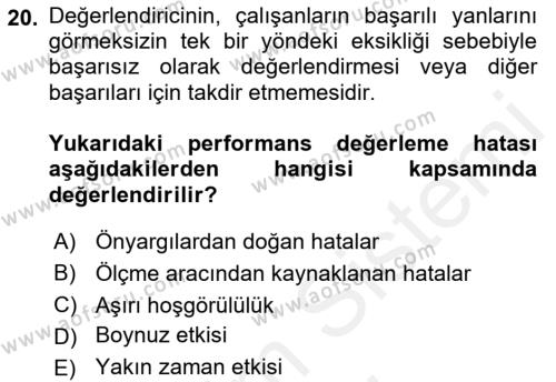 Sağlık Kurumları Yönetimi 2 Dersi 2018 - 2019 Yılı (Final) Dönem Sonu Sınavı 20. Soru