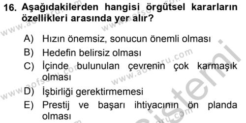 Sağlık Kurumları Yönetimi 2 Dersi 2018 - 2019 Yılı Yaz Okulu Sınavı 16. Soru