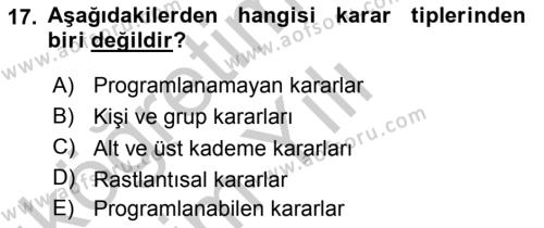 Sağlık Kurumları Yönetimi 2 Dersi 2018 - 2019 Yılı Yaz Okulu Sınavı 17. Soru