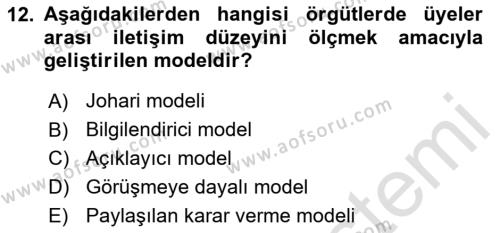 Sağlık Kurumları Yönetimi 2 Dersi 2020 - 2021 Yılı Yaz Okulu Sınavı 12. Soru