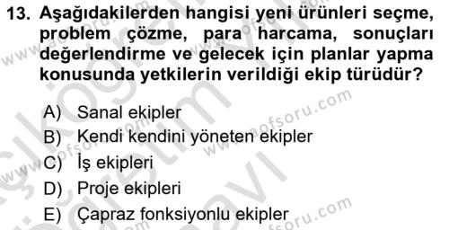 Sağlık Kurumları Yönetimi 2 Dersi 2022 - 2023 Yılı Yaz Okulu Sınavı 13. Soru