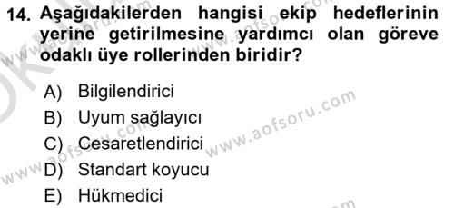 Sağlık Kurumları Yönetimi 2 Dersi 2022 - 2023 Yılı Yaz Okulu Sınavı 14. Soru