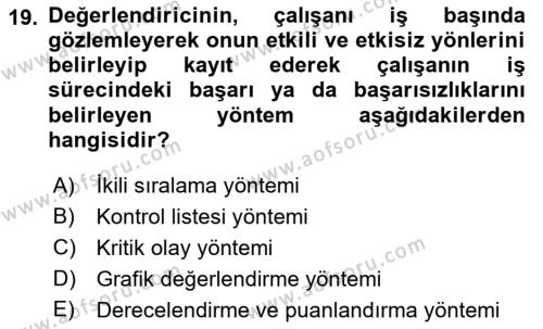 Sağlık Kurumları Yönetimi 2 Dersi 2022 - 2023 Yılı Yaz Okulu Sınavı 19. Soru