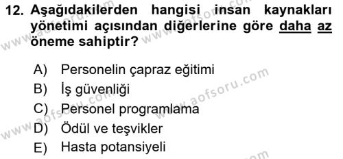 Sağlık Kurumları Yönetimi 2 Dersi 2023 - 2024 Yılı (Vize) Ara Sınavı 12. Soru