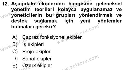 Sağlık Kurumları Yönetimi 2 Dersi 2023 - 2024 Yılı (Final) Dönem Sonu Sınavı 12. Soru